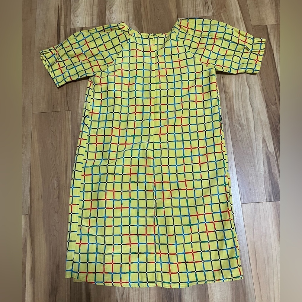 Emmelle Yellow Plaid Shift Dress | Retro Mod Graphic Print | Size Small - Picture 4 of 9